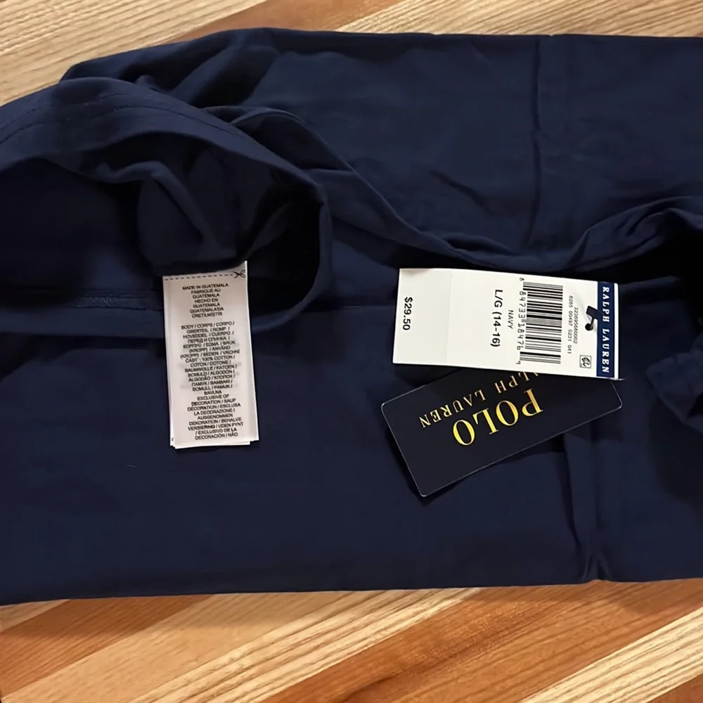 Polo Shirt Navy NEW Large (14-16) with Flag - Picture 7 of 9